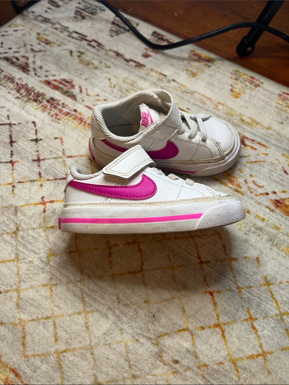 Nike Kids White Sneakers with Hot Pink Swoosh